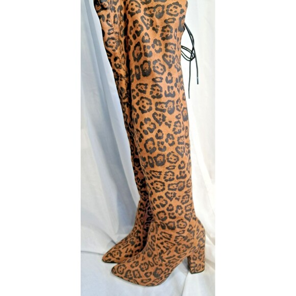 New ShoeDazzle Cheetah Aubriana Chunky High Heel Over Knee Boots Size 8.5 - Picture 3 of 12